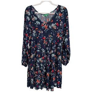 Women's M Cottagecore Babydoll Colorful Floral Oversized Ruffle Lng Sleeve Dress